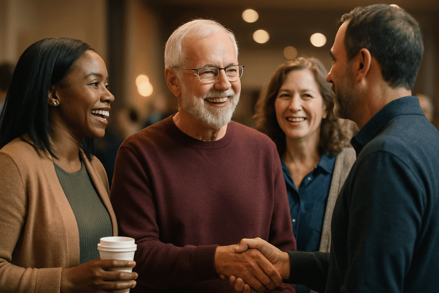 people gathering before a service
